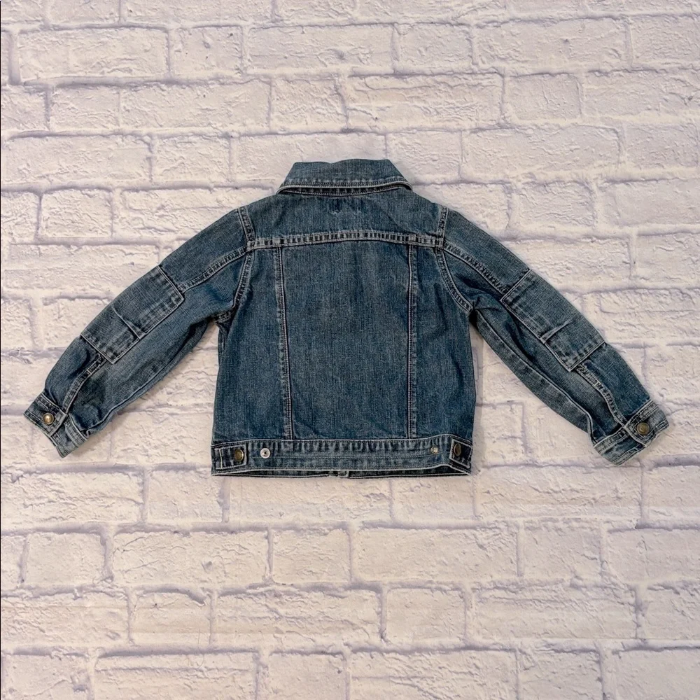 Oshkosh Girls Denim Jean Jacket Pink Floral Embroidery Button Front Girls Size 5